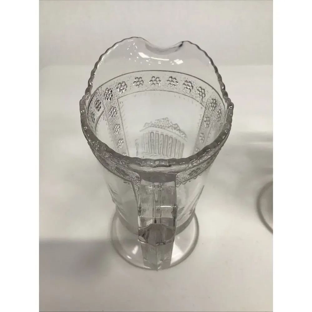 2 Antique Victorian 1880s Adams & Co. EAPG “Egyptian” Pattern Glass Pitcher – 6”